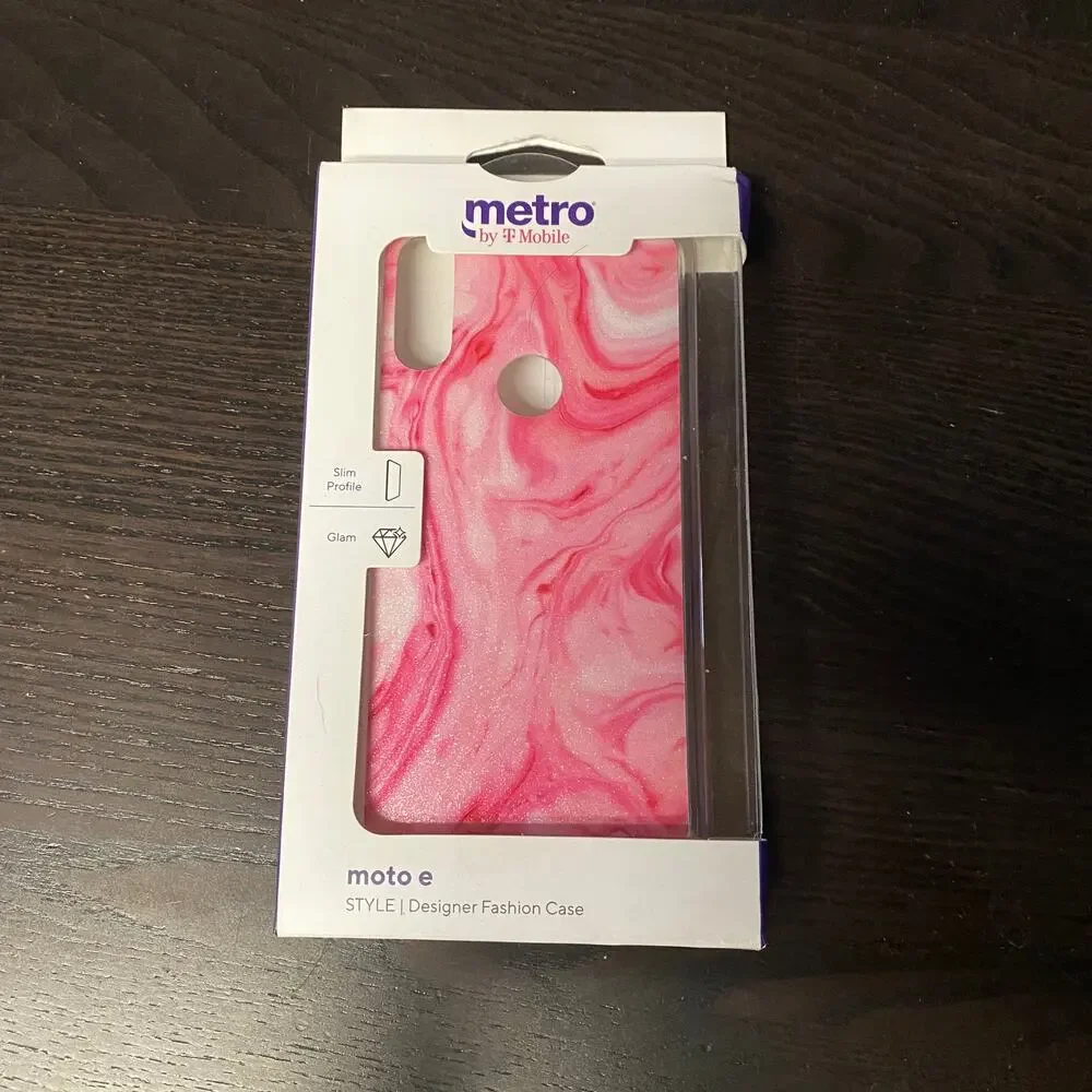 Moto E Fashion Case Metro by T-Mobile Pink White Marbled Marble Swirl Brand New